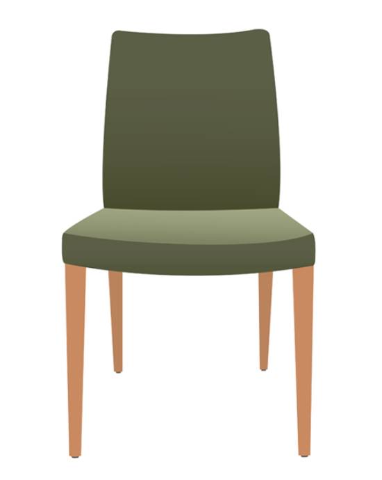 Vector conversion services illustrated as an olive green chair with light brown legs.