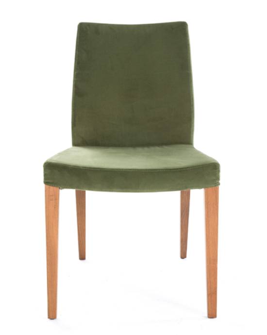 wooden chair with green cover