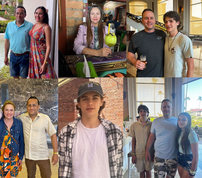 Photo resizing services for a collage of six images featuring diverse individuals in indoor eateries and outdoor locations.