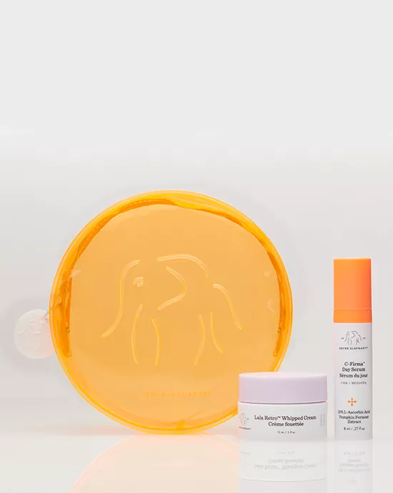 Skincare products: orange gel pad, whipped cream container, and serum bottle – Ecommerce photo editing services.