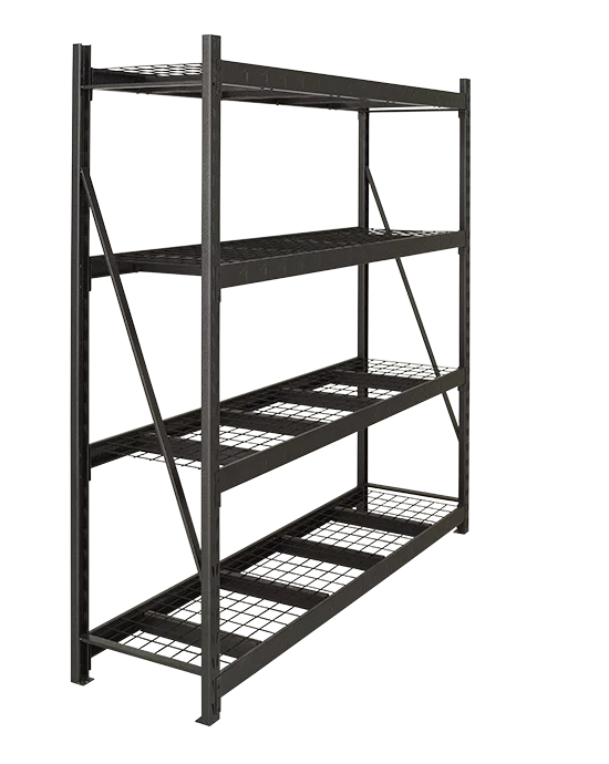 Clipping Path service for a large metal storage rack with four shelves on a transparent background.