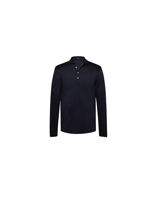 6_Befre Long-sleeved navy polo shirt with collar and buttons, perfect for casual or semi-formal wear.