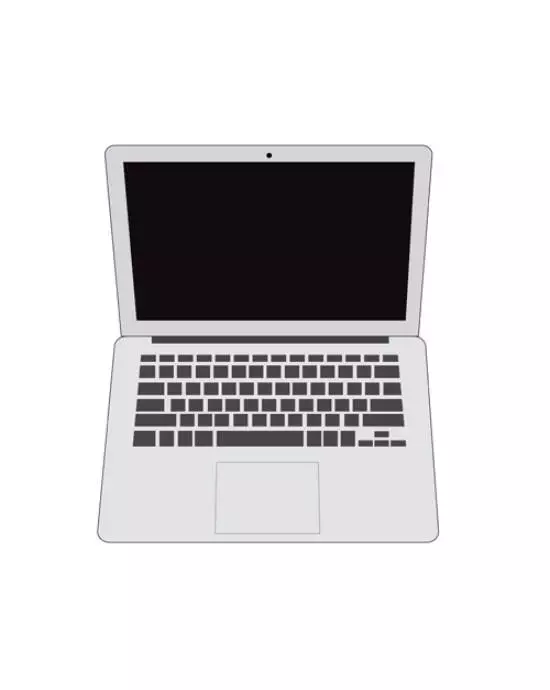 An open silver laptop with a black screen, illustrated in a flat design style on a light background.