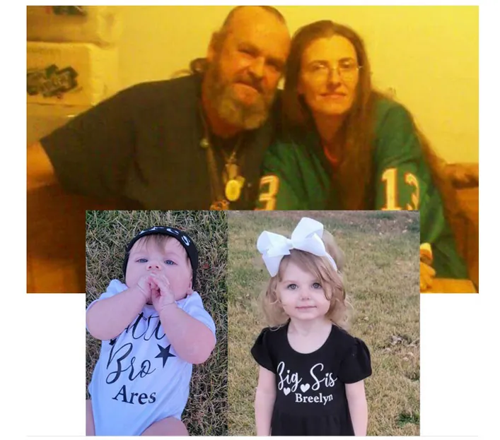 img8-before Photo resizing services for a couple in green jerseys, a baby in "Lil Bro Ares" onesie, and a girl in "Big Sis Breelyn" shirt.